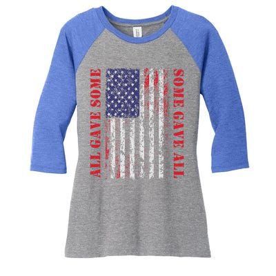 All Gave Some Some Gave All 4th Of July American Flag Retro Funny Gift Women's Tri-Blend 3/4-Sleeve Raglan Shirt