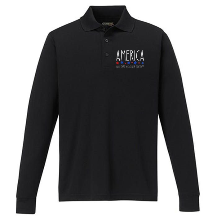 America God Shed His Grace On Thee 4th Of July Men Women Performance Long Sleeve Polo