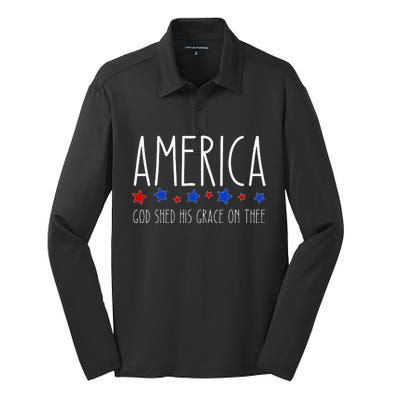 America God Shed His Grace On Thee 4th Of July Men Women Silk Touch Performance Long Sleeve Polo