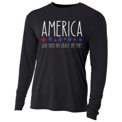 America God Shed His Grace On Thee 4th Of July Men Women Cooling Performance Long Sleeve Crew