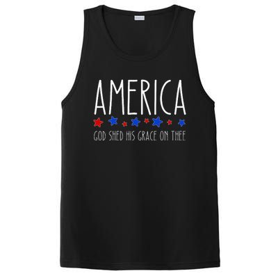 America God Shed His Grace On Thee 4th Of July Men Women PosiCharge Competitor Tank