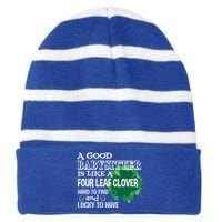 A Good Sitter Is Like A Four Leaf Clover St Patricks Day Gift Striped Beanie with Solid Band