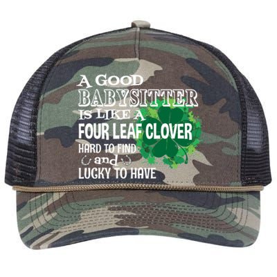 A Good Sitter Is Like A Four Leaf Clover St Patricks Day Gift Retro Rope Trucker Hat Cap