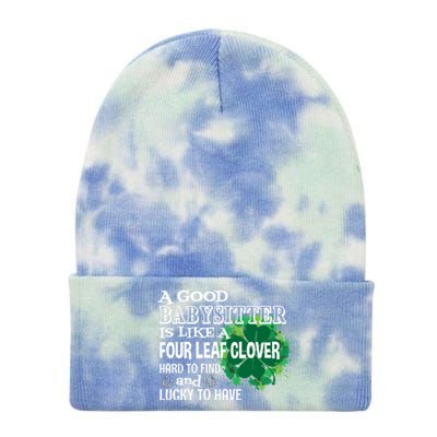 A Good Sitter Is Like A Four Leaf Clover St Patricks Day Gift Tie Dye 12in Knit Beanie