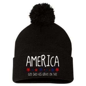 America God Shed His Grace On Thee 4th Of July Men Women Pom Pom 12in Knit Beanie