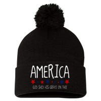 America God Shed His Grace On Thee 4th Of July Men Women Pom Pom 12in Knit Beanie