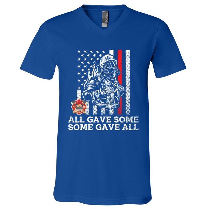 All Gave Some Some Gave All Firefighter Patriotic Us Flag Gift V-Neck T-Shirt