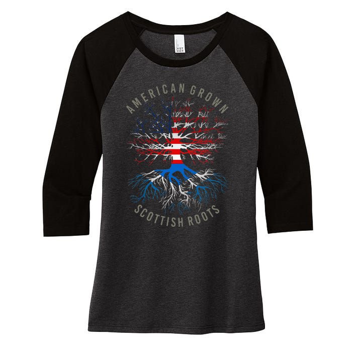 American Grown Scottish Roots Usa Scotland Flag Heritage Women's Tri-Blend 3/4-Sleeve Raglan Shirt