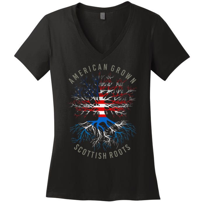 American Grown Scottish Roots Usa Scotland Flag Heritage Women's V-Neck T-Shirt