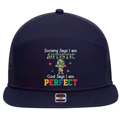 Autism God Says I Am Perfect Autism Awareness 7 Panel Mesh Trucker Snapback Hat