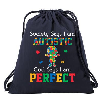 Autism God Says I Am Perfect Autism Awareness Drawstring Bag