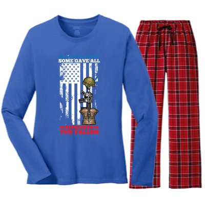 All Gave Some Some Gave All Flag Veteran Memorial Day Gift Women's Long Sleeve Flannel Pajama Set 