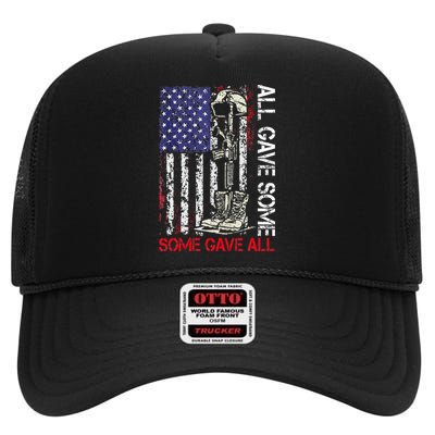 All Gave Some Some Gave All Flag Veteran Memorials Day Men High Crown Mesh Back Trucker Hat