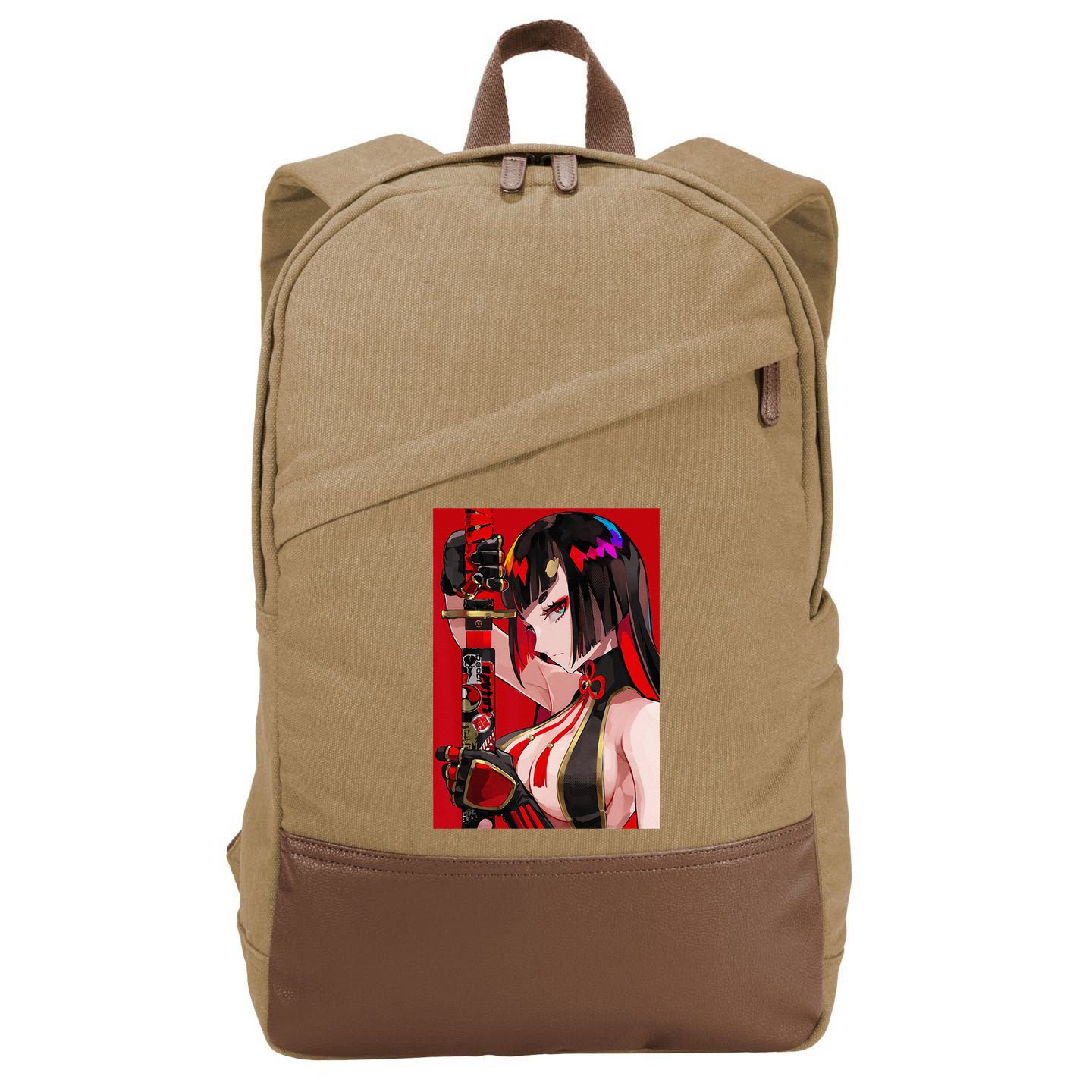 Anime Girl Samurai Waifu Japanese Aesthetic Otaku Weeb Cotton Canvas Backpack