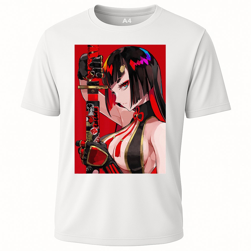 Anime Girl Samurai Waifu Japanese Aesthetic Otaku Weeb Cooling Performance Crew T-Shirt