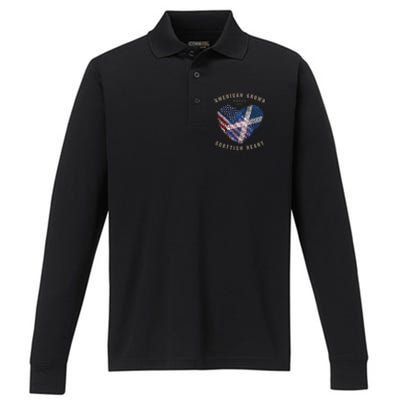 American Grown Scottish Heart Love Scotland Flag Gift Performance Long Sleeve Polo