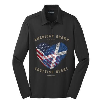 American Grown Scottish Heart Love Scotland Flag Gift Silk Touch Performance Long Sleeve Polo