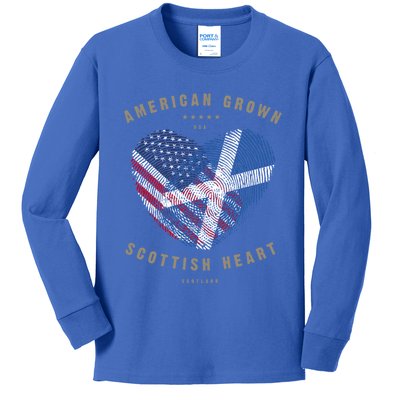 American Grown Scottish Heart Love Scotland Flag Gift Kids Long Sleeve Shirt