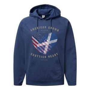 American Grown Scottish Heart Love Scotland Flag Gift Performance Fleece Hoodie