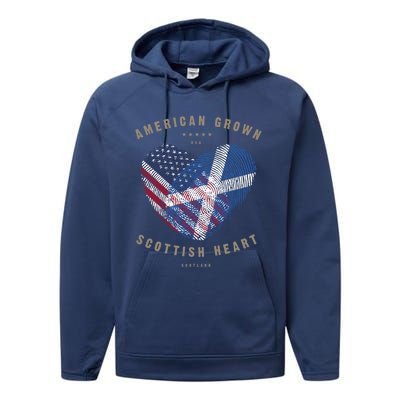 American Grown Scottish Heart Love Scotland Flag Gift Performance Fleece Hoodie