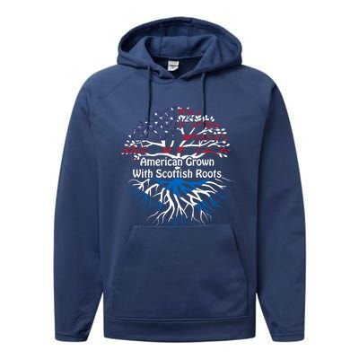 American Grown Scottish Roots Heritage Pride Gift Performance Fleece Hoodie