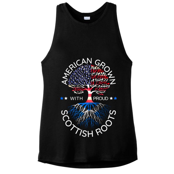 American Grown Scottish Roots Scotland Usa Heritage Tree Gift Ladies PosiCharge Tri-Blend Wicking Tank
