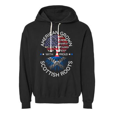 American Grown Scottish Roots Scotland Usa Heritage Tree Gift Garment-Dyed Fleece Hoodie
