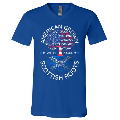 American Grown Scottish Roots Scotland Usa Heritage Tree Gift V-Neck T-Shirt