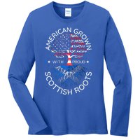 American Grown Scottish Roots Scotland Usa Heritage Tree Gift Ladies Long Sleeve Shirt