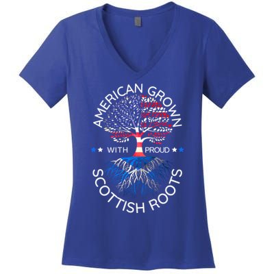 American Grown Scottish Roots Scotland Usa Heritage Tree Gift Women's V-Neck T-Shirt