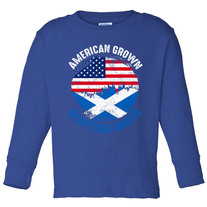 American Grown Scottish Roots Vintage Flags Great Gift Toddler Long Sleeve Shirt