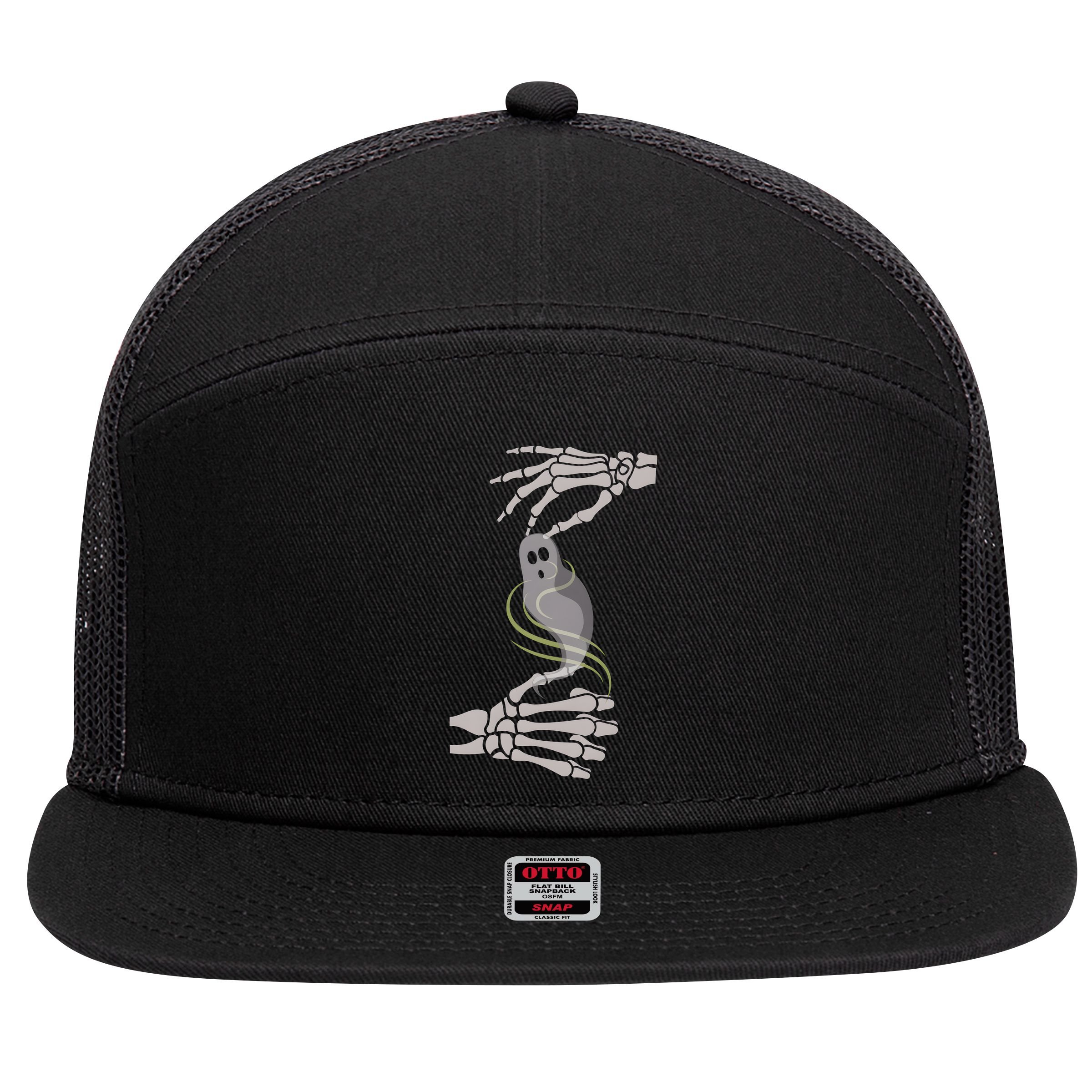 ASL Ghost Spooky Halloween For Deaf Community 7 Panel Mesh Trucker Snapback Hat