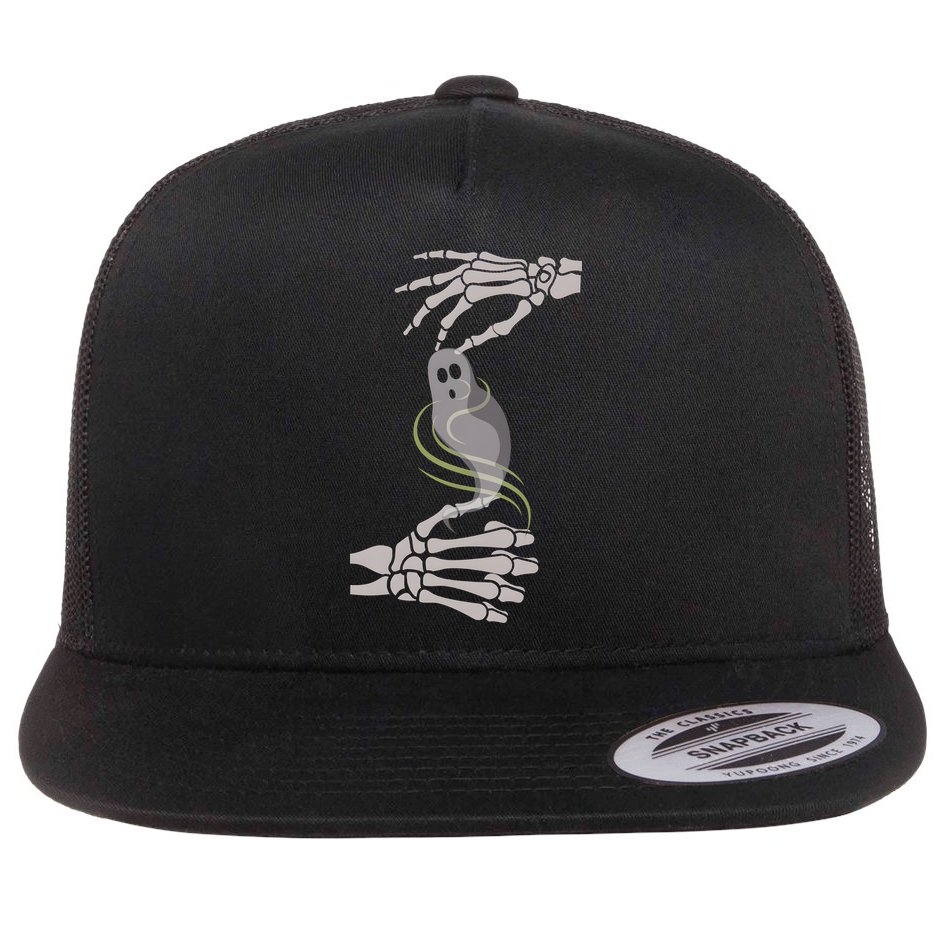 ASL Ghost Spooky Halloween For Deaf Community Flat Bill Trucker Hat