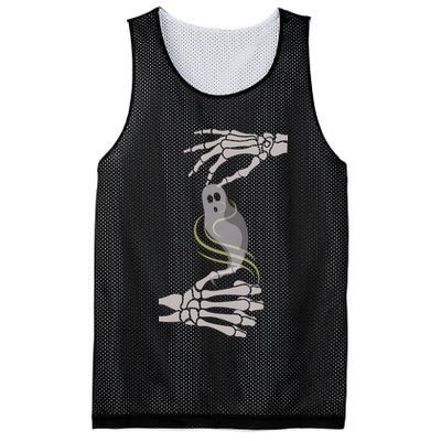 ASL Ghost Spooky Halloween For Deaf Community Mesh Reversible Basketball Jersey Tank