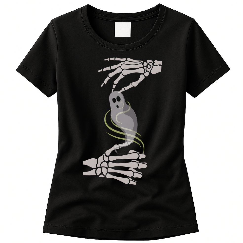 ASL Ghost Spooky Halloween For Deaf Community Womens T-Shirt