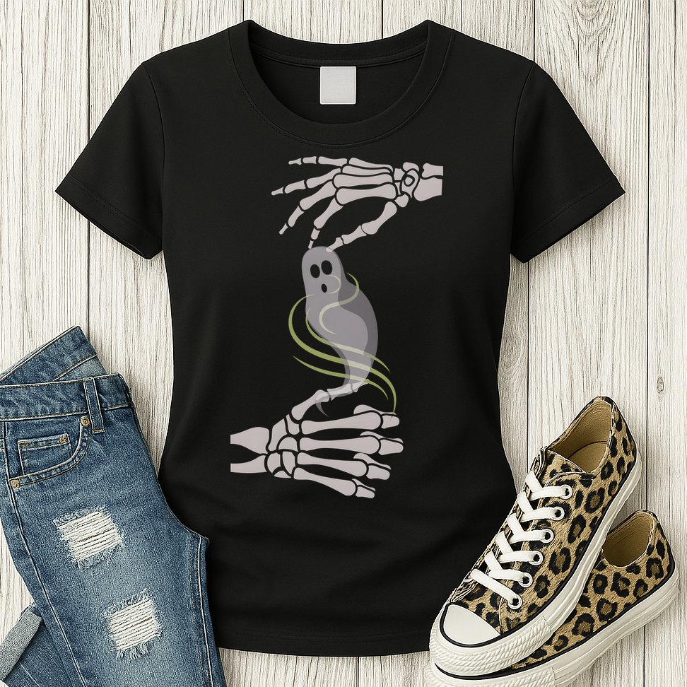 ASL Ghost Spooky Halloween For Deaf Community Womens T-Shirt