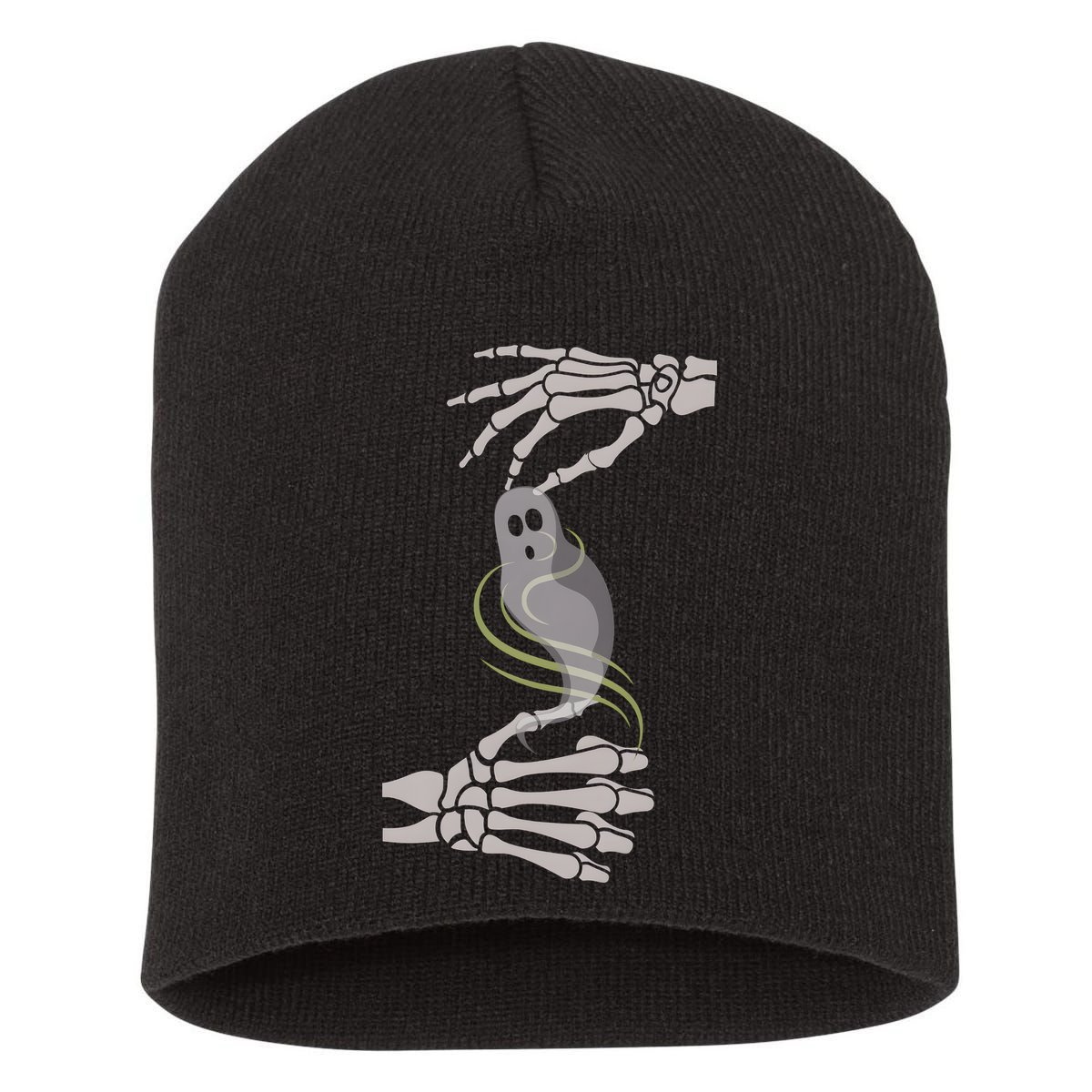 ASL Ghost Spooky Halloween For Deaf Community Short Acrylic Beanie