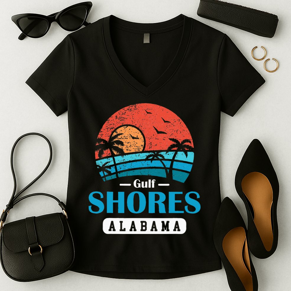 Alabama Gulf Shores Beach Family Vacation Souvenir Gift Women's V-Neck T-Shirt