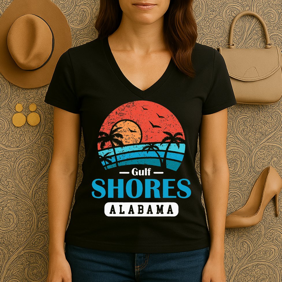 Alabama Gulf Shores Beach Family Vacation Souvenir Gift Women's V-Neck T-Shirt