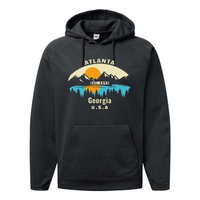 Atlanta Georgia Souvenir Mountain Sunset River Performance Fleece Hoodie