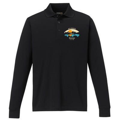 Atlanta Georgia Souvenir Mountain Sunset River Performance Long Sleeve Polo