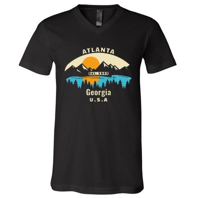 Atlanta Georgia Souvenir Mountain Sunset River V-Neck T-Shirt