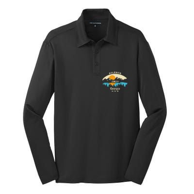 Atlanta Georgia Souvenir Mountain Sunset River Silk Touch Performance Long Sleeve Polo