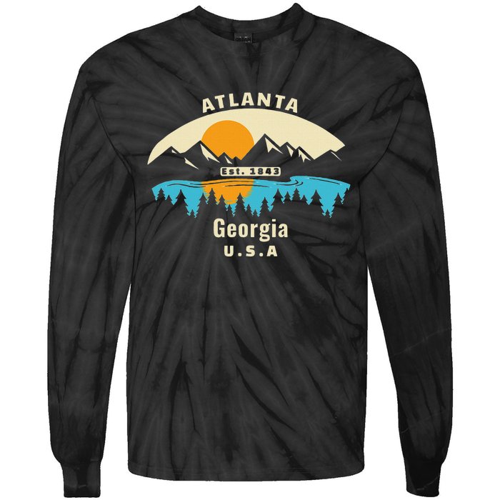 Atlanta Georgia Souvenir Mountain Sunset River Tie-Dye Long Sleeve Shirt