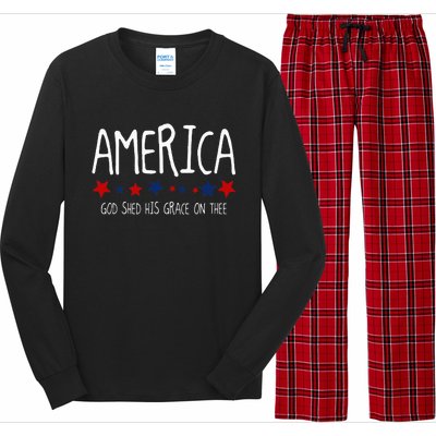 America God Shed His Grace On Thee Tee 4th Of July Men Women Long Sleeve Pajama Set