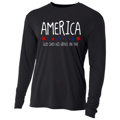 America God Shed His Grace On Thee Tee 4th Of July Men Women Cooling Performance Long Sleeve Crew