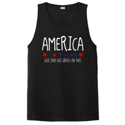 America God Shed His Grace On Thee Tee 4th Of July Men Women PosiCharge Competitor Tank