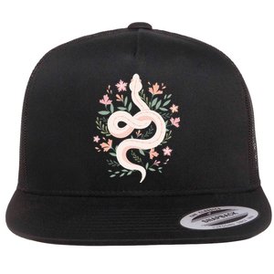 Aesthetic Graphic S Mystical Snake Flower Pastel Goth Flat Bill Trucker Hat