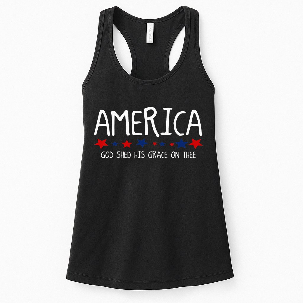 America God Shed His Grace on Thee Tee 4th of July Womens Tank Top