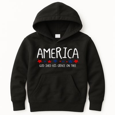 America God Shed His Grace on Thee Tee 4th of July Kids Hoodie